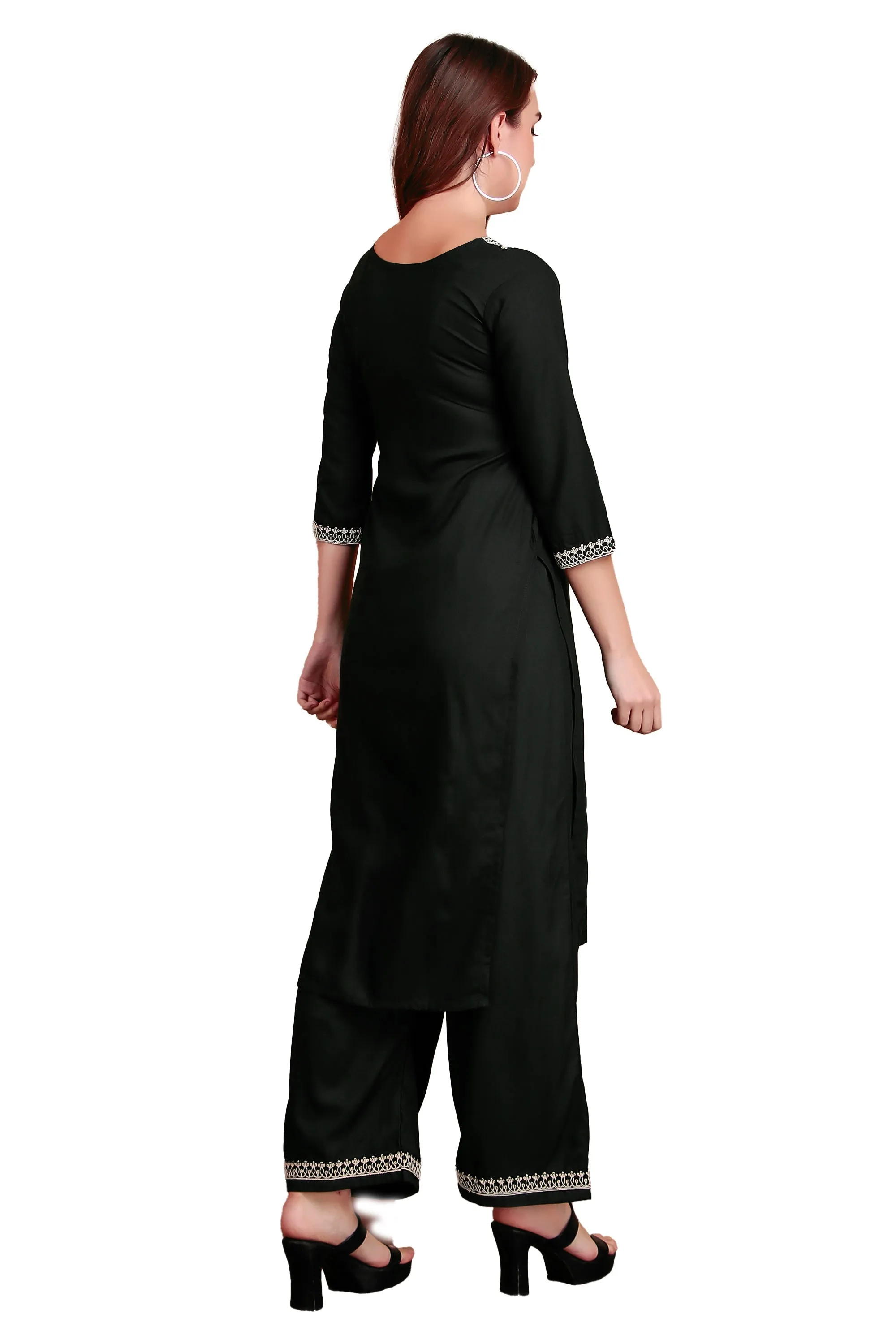 Ambarlyn Women's Rayon Slub Angrakha Kurta with Pants Set | Embroidery & Sequins | 2-Piece Ethnic Set