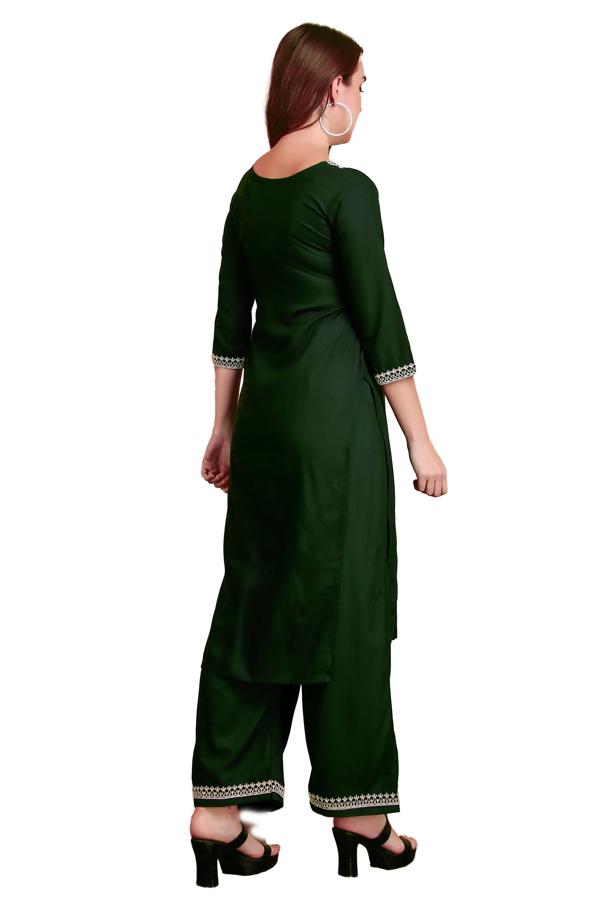 Ambarlyn Women's Rayon Slub Angrakha Kurta with Pants Set | Embroidery & Sequins | 2-Piece Ethnic Set