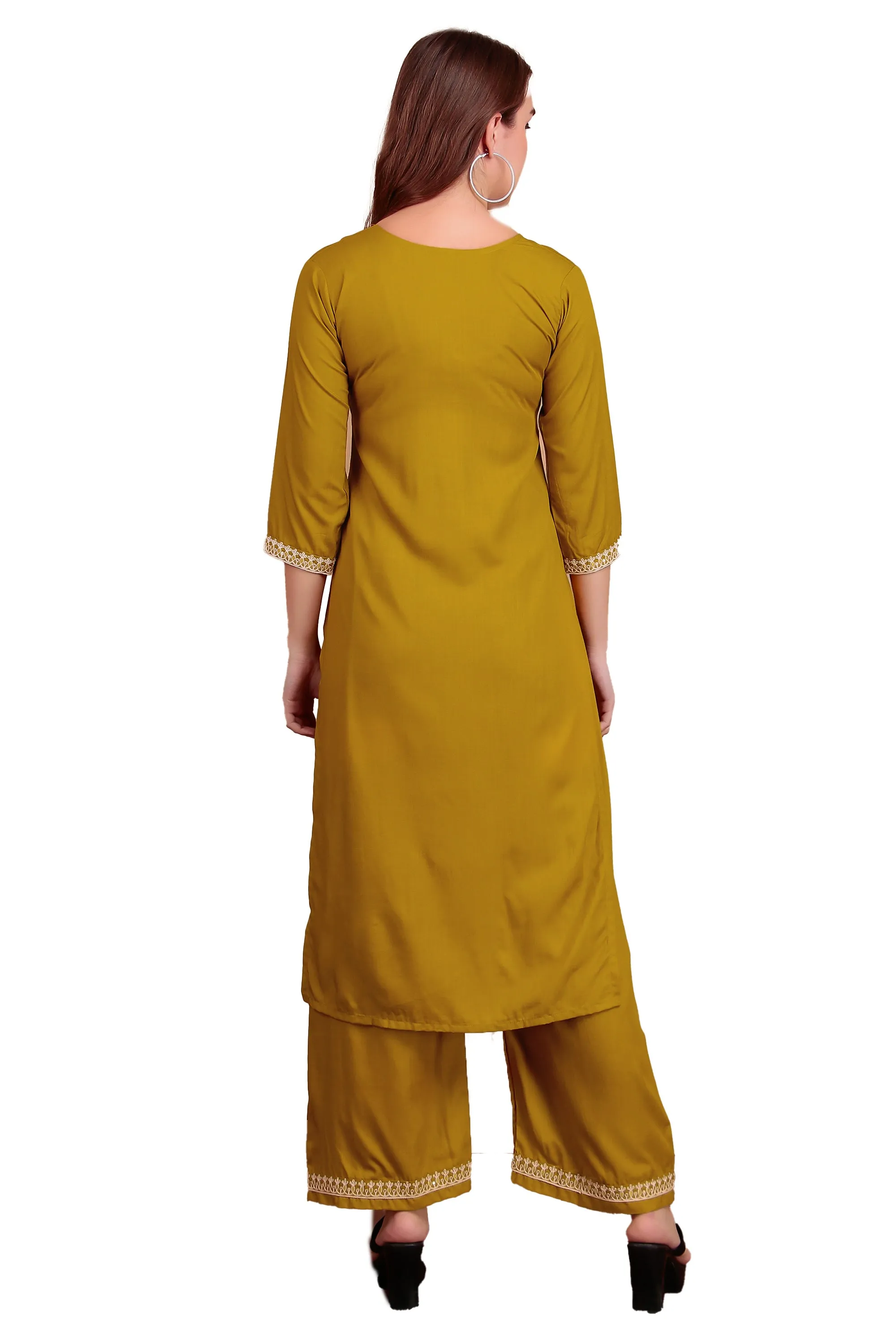 Ambarlyn Women's Rayon Slub Angrakha Kurta with Pants Set | Embroidery & Sequins | 2-Piece Ethnic Set