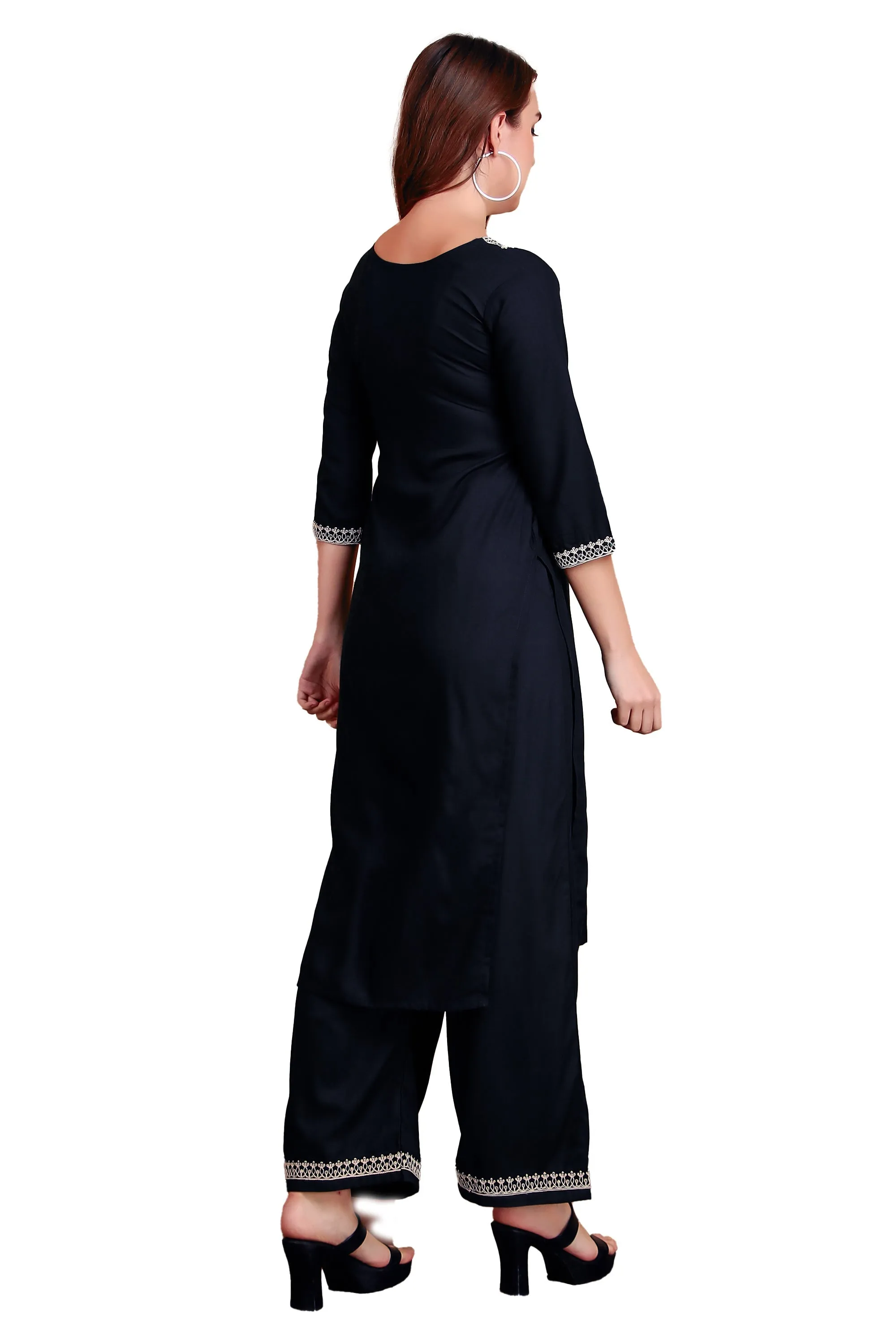 Ambarlyn Women's Rayon Slub Angrakha Kurta with Pants Set | Embroidery & Sequins | 2-Piece Ethnic Set