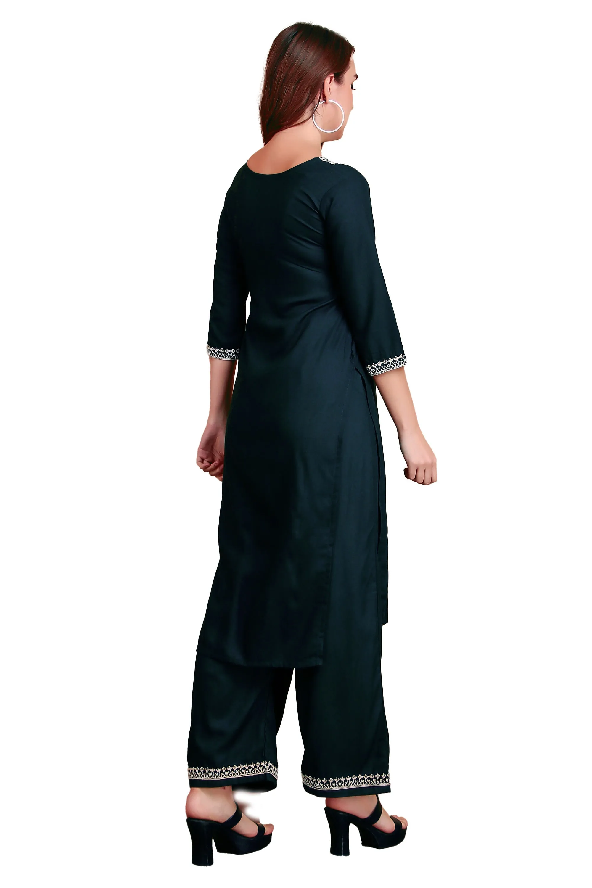 Ambarlyn Women's Rayon Slub Angrakha Kurta with Pants Set | Embroidery & Sequins | 2-Piece Ethnic Set