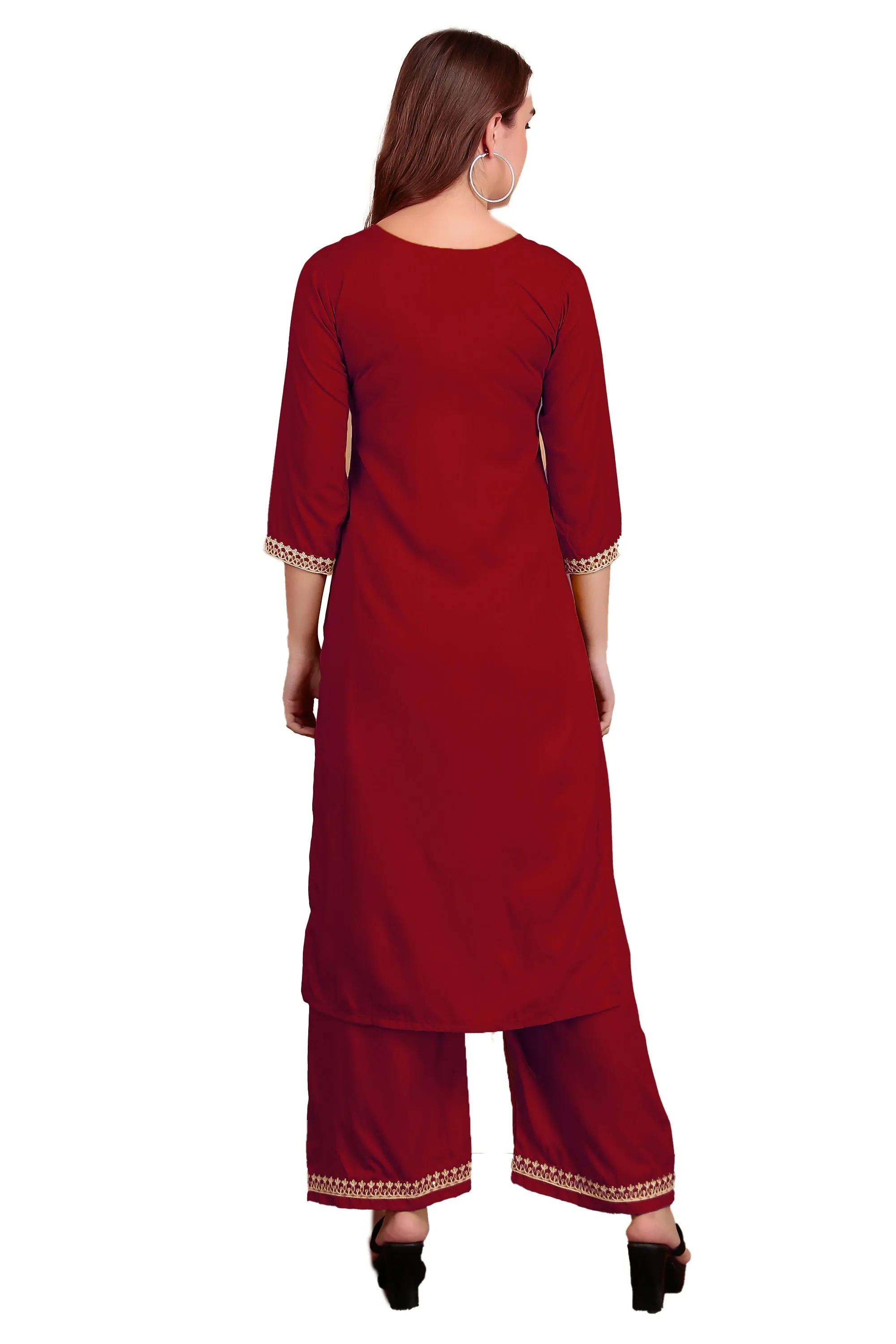 Ambarlyn Women's Rayon Slub Angrakha Kurta with Pants Set | Embroidery & Sequins | 2-Piece Ethnic Set