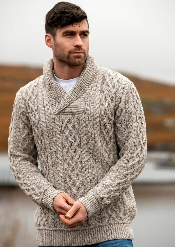 Aran Bunratty Shawl Collar Sweater | Oatmeal