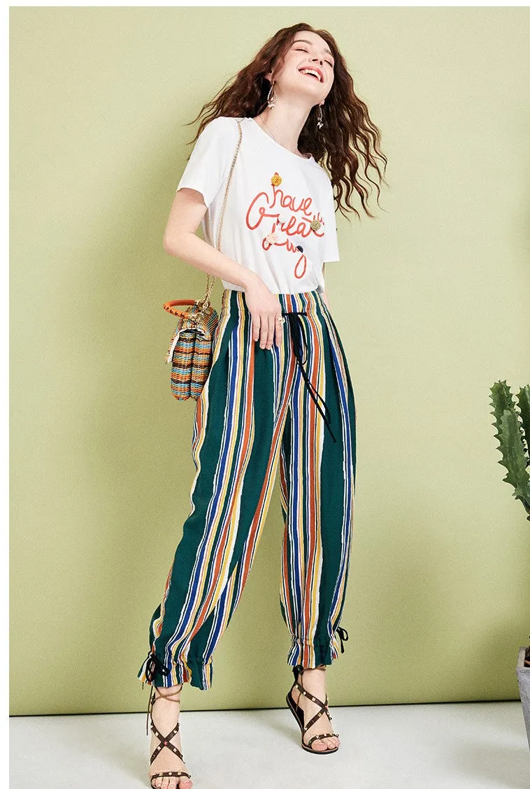 ARTKA MULTI STRIPE PLEATED HAREM TROUSERS
