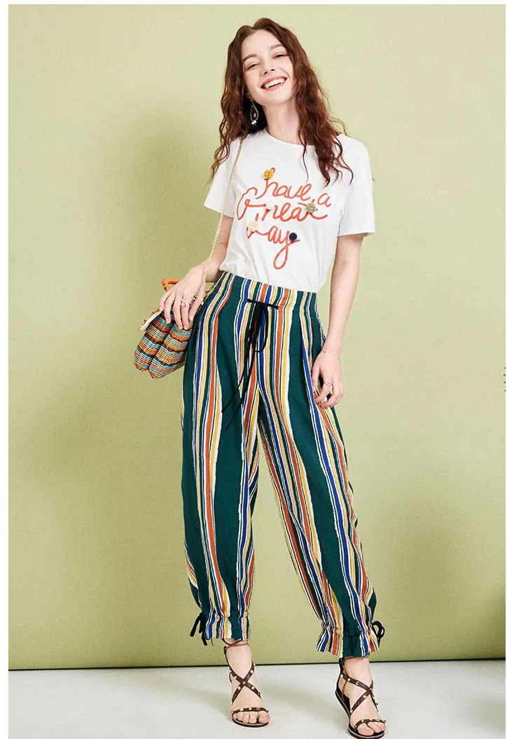 ARTKA MULTI STRIPE PLEATED HAREM TROUSERS
