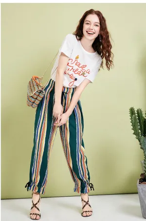 ARTKA MULTI STRIPE PLEATED HAREM TROUSERS