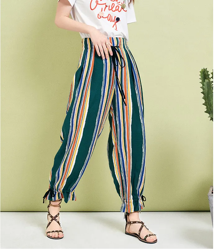 ARTKA MULTI STRIPE PLEATED HAREM TROUSERS
