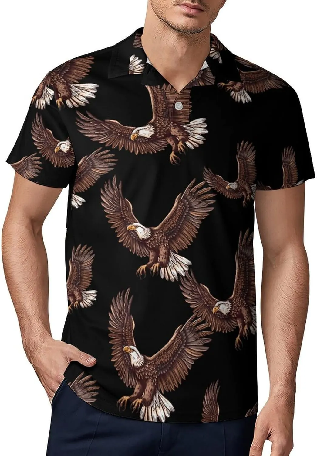 Bald Eagle Classic Polo Shirts for Men Quick Dry Short Sleeve Fit Golf Tees Casual Tops
