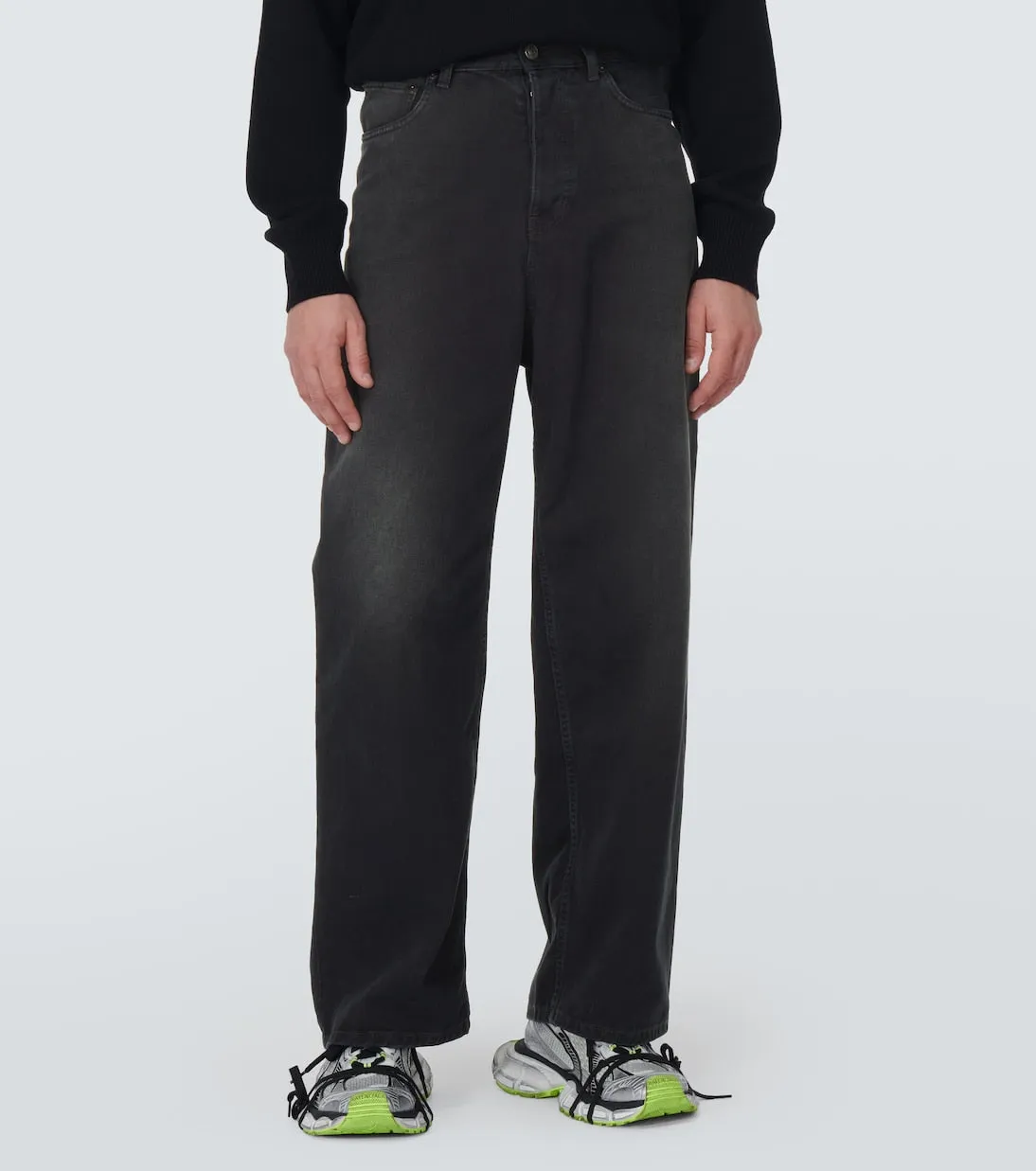 Balenciaga Mid Rise Cotton Wide Leg Pants, Black