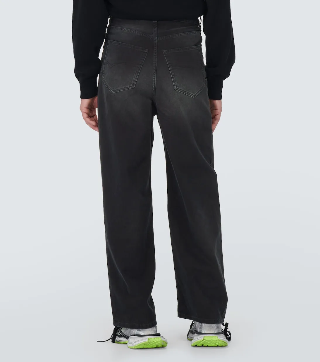 Balenciaga Mid Rise Cotton Wide Leg Pants, Black