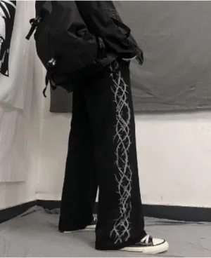 Barb Wire Print Wide Leg Track Pants
