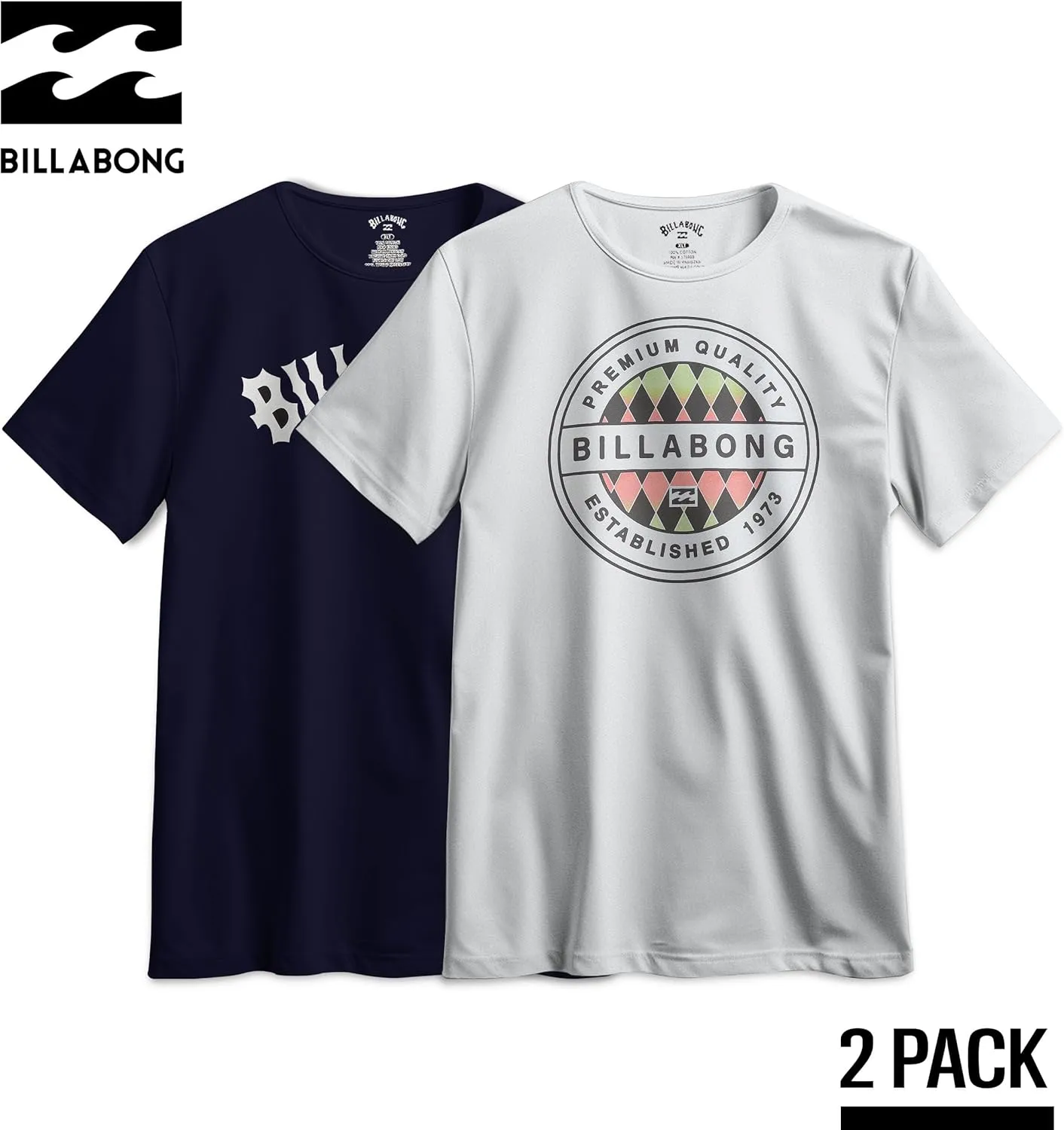 Billabong Big and Tall T-Shirts for Men  2 Pack Cotton Mens Beach Summer Tees