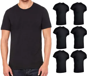 BILLIONHATS 6 Pack Mens Cotton Short Sleeve Lightweight T-Shirts, Bulk Crew Tees for Guys, Black Colors Bulk Pack (Medium)