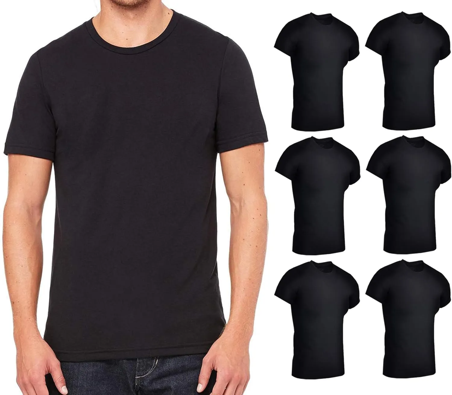 BILLIONHATS 6 Pack Mens Cotton Short Sleeve Lightweight T-Shirts, Bulk Crew Tees for Guys, Black Colors Bulk Pack (Medium)