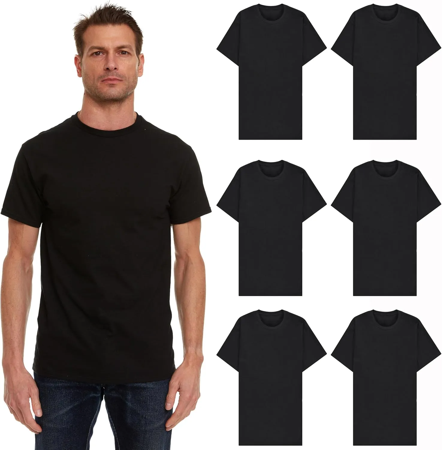 BILLIONHATS 6 Packs of Bulk Men's T-Shirts Eversoft Cotton Regular Fit Short Sleeve Crew Neck Lightweight T-Shirt Tees