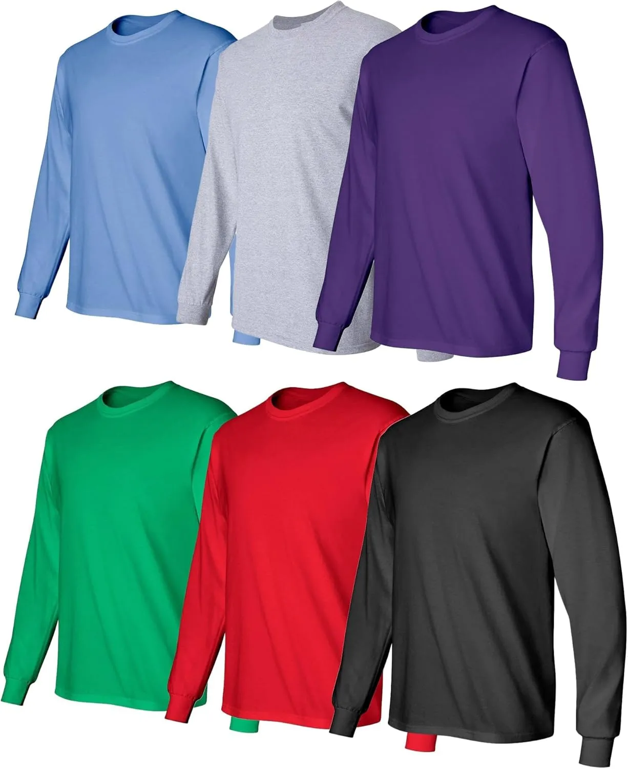BILLIONHATS Mens Long Sleeve Colorful T-Shirts, 100% Cotton - Crew Neck Bulk Tees for Men, Wholesale Sleeved Tshirt Packs