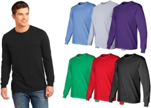 BILLIONHATS Mens Long Sleeve Colorful T-Shirts, 100% Cotton - Crew Neck Bulk Tees for Men, Wholesale Sleeved Tshirt Packs