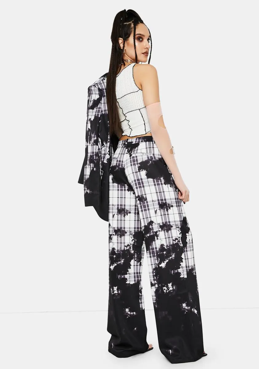 Bleach Check Relaxed Wide Leg Trousers