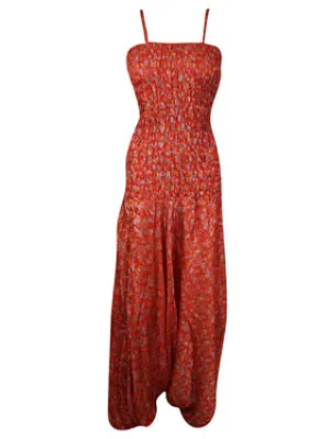 Boho Beach Wear Jumpsuit Red Floral Tubedress S/M