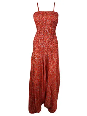 Boho Beach Wear Jumpsuit Red Floral Tubedress S/M