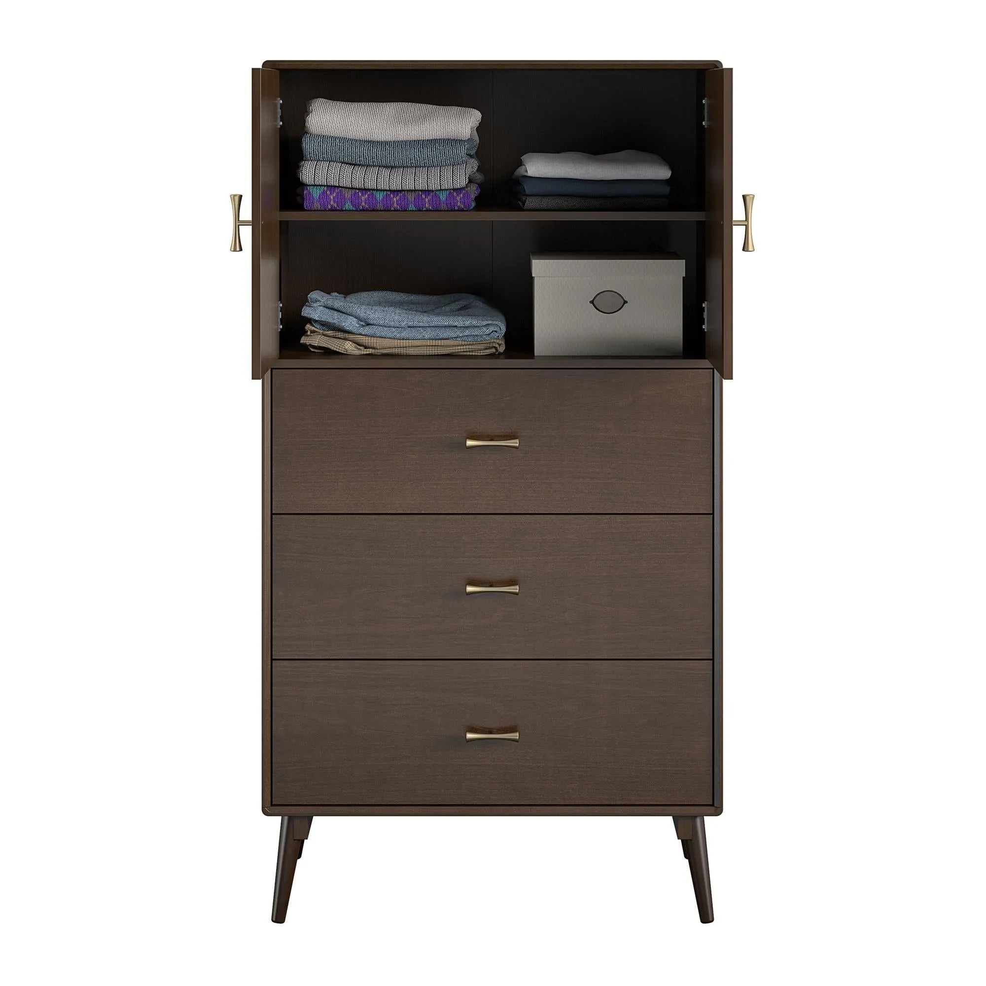 Brittany Tall 3 Drawer Dresser, Walnut