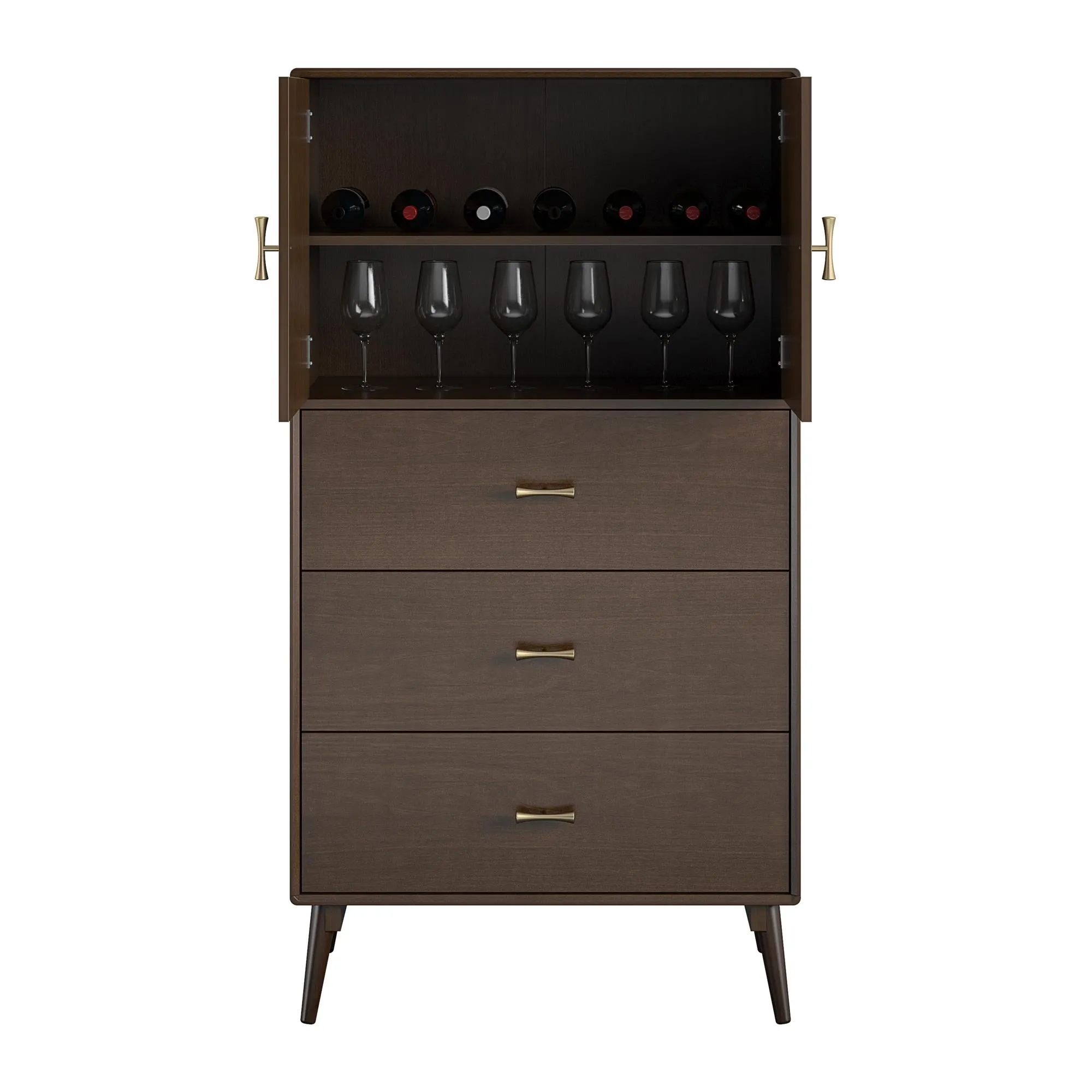 Brittany Tall 3 Drawer Dresser, Walnut