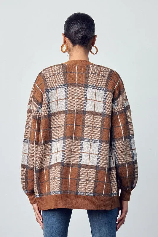 Camel Plaid Cardigan