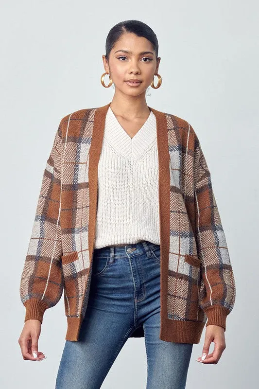 Camel Plaid Cardigan