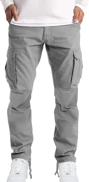 Cargo Sweatpants for Men Loose Fit Mens Joggers with Zip Pockets Mens Trousers Straight Fit Mens Cotton Dress Pants