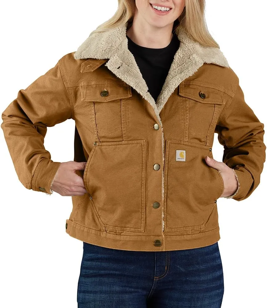 Carhartt Women's Rugged Flex Loose Fit Canvas Sherpa-Lined Jacket