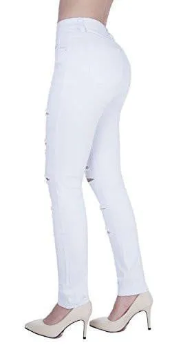 Casual Ripped Holes Skinny Jeans Jeggings Straight Fit Denim Pants Us 4 White 1
