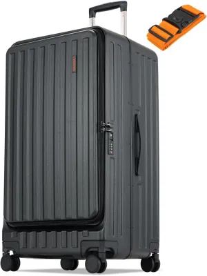 Checked Luggage, Large Suitcase 29 Inch Trunk Luggage with Spinner Wheels, Lightweight ABS PC Hard Shell with Aluminum Frame, Top Opening, TSA Lock (Black, 1PC)