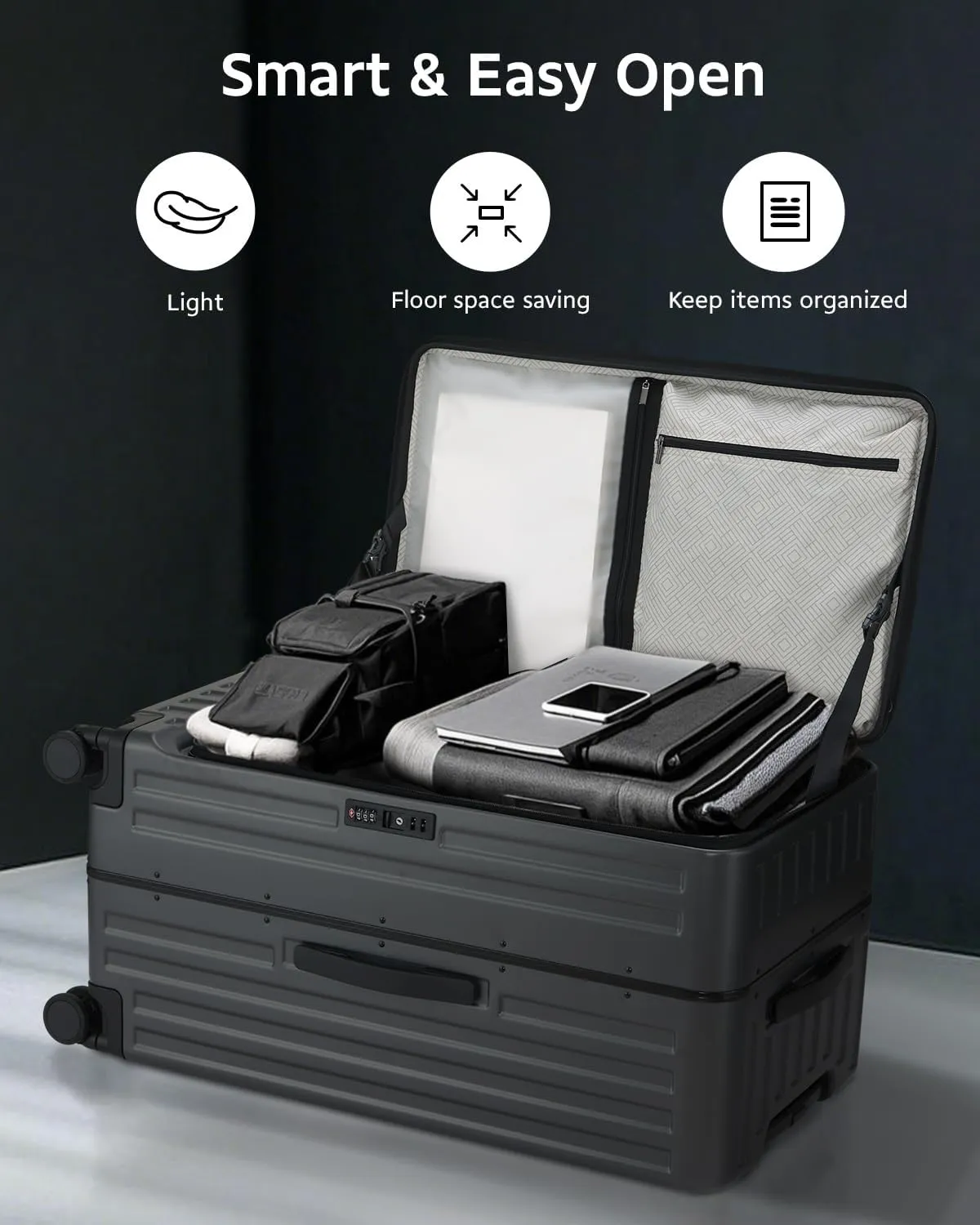 Checked Luggage, Large Suitcase 29 Inch Trunk Luggage with Spinner Wheels, Lightweight ABS PC Hard Shell with Aluminum Frame, Top Opening, TSA Lock (Black, 1PC)