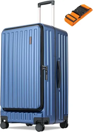 Checked Luggage, Large Suitcase 29 Inch Trunk Luggage with Spinner Wheels, Lightweight ABS PC Hard Shell with Aluminum Frame, Top Opening, TSA Lock (Blue, 1PC)