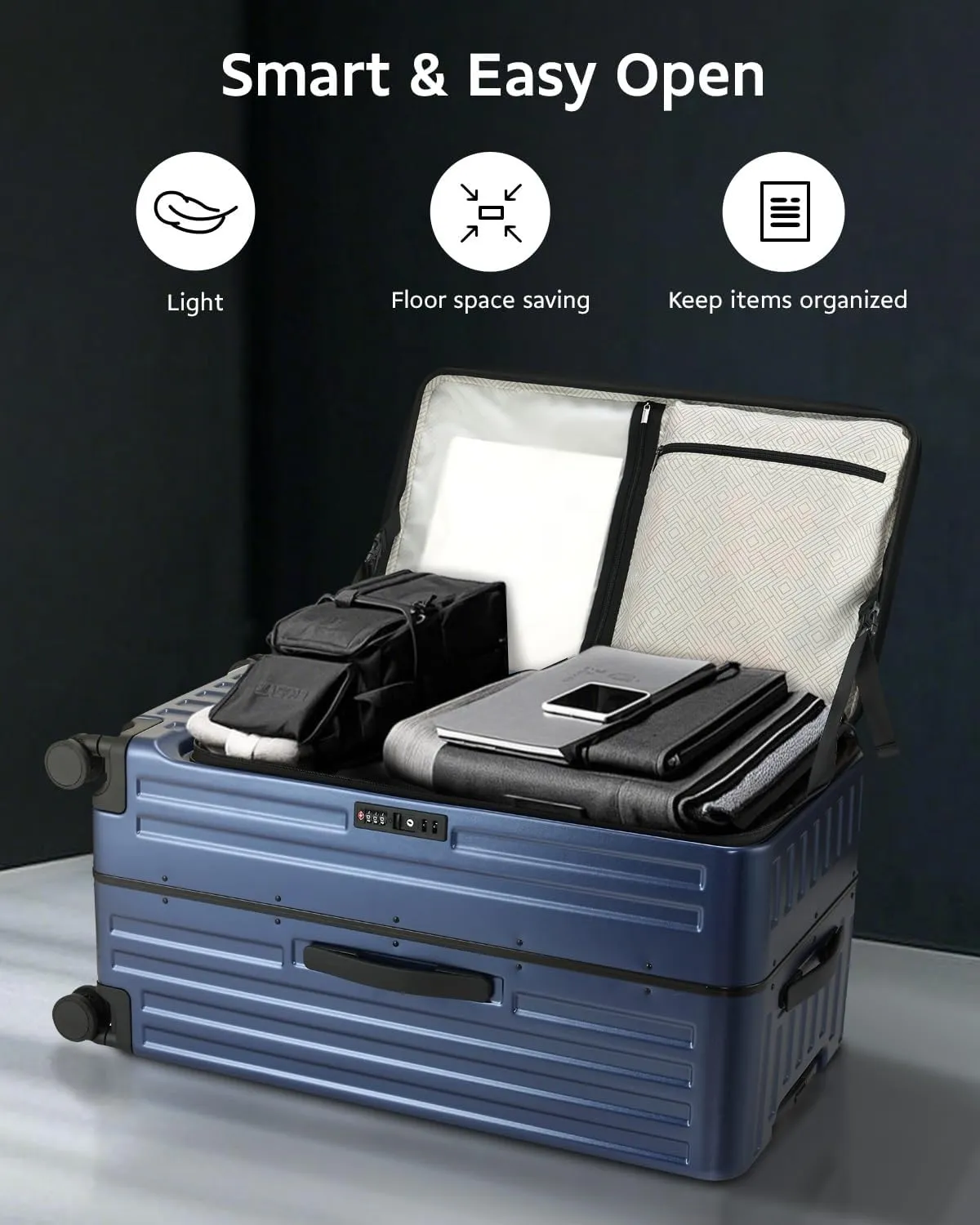 Checked Luggage, Large Suitcase 29 Inch Trunk Luggage with Spinner Wheels, Lightweight ABS PC Hard Shell with Aluminum Frame, Top Opening, TSA Lock (Blue, 1PC)