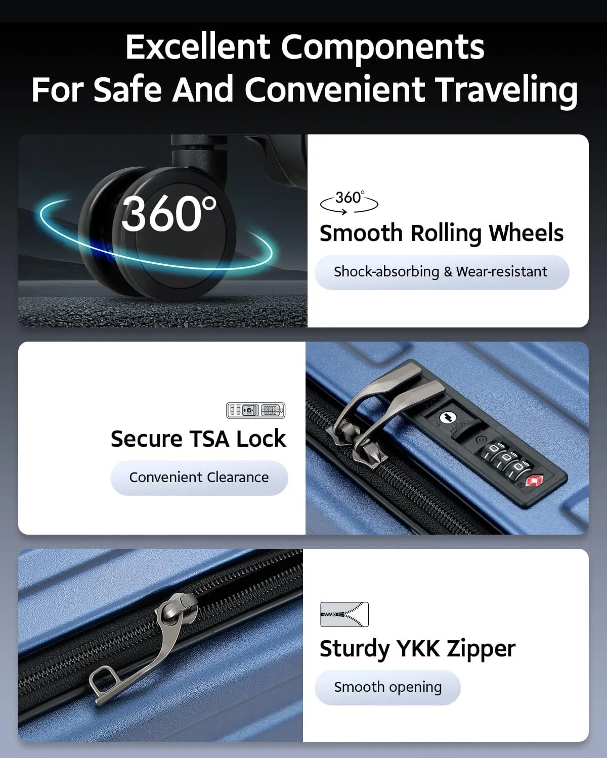 Checked Luggage, Large Suitcase 29 Inch Trunk Luggage with Spinner Wheels, Lightweight ABS PC Hard Shell with Aluminum Frame, Top Opening, TSA Lock (Blue, 1PC)