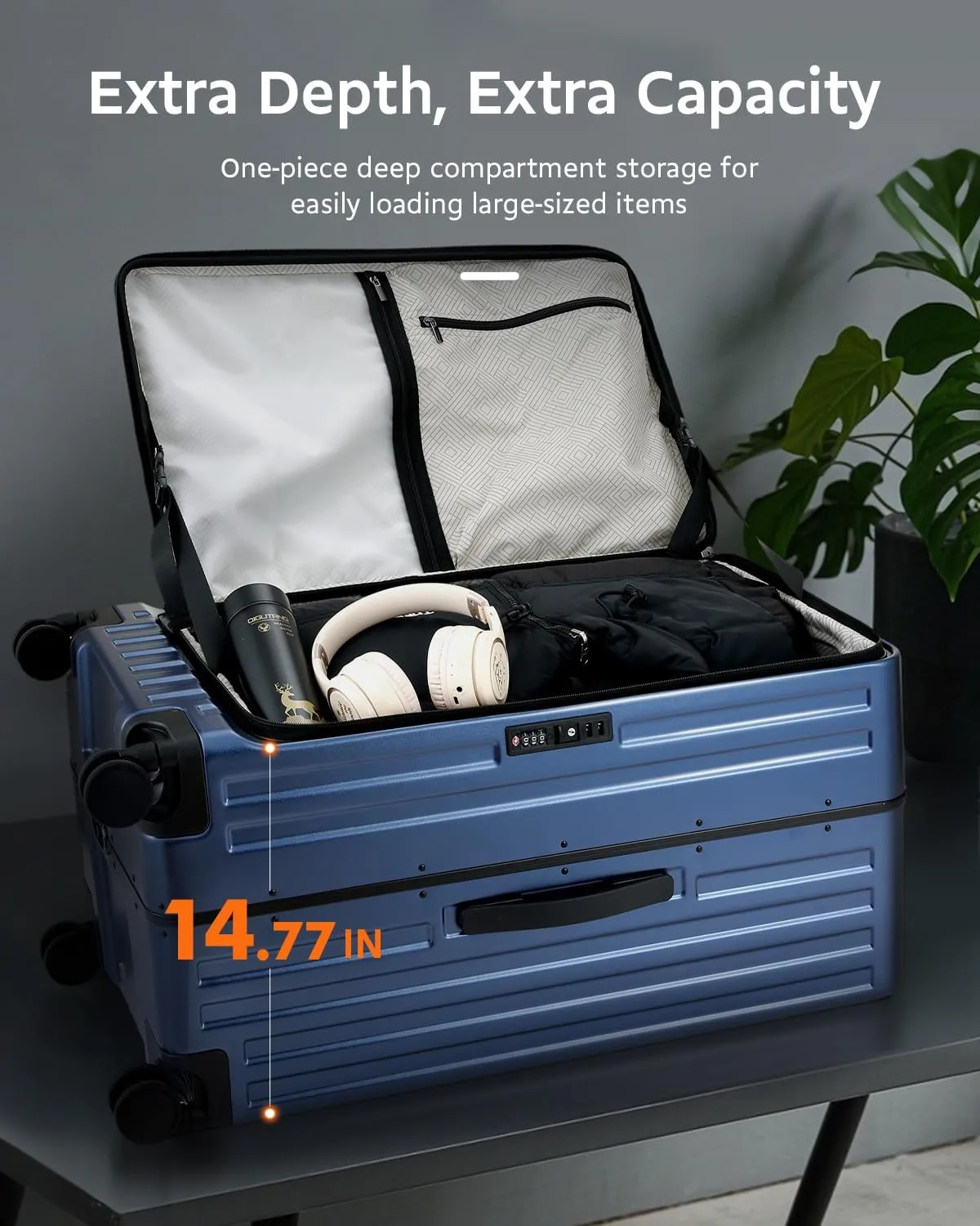Checked Luggage, Large Suitcase 29 Inch Trunk Luggage with Spinner Wheels, Lightweight ABS PC Hard Shell with Aluminum Frame, Top Opening, TSA Lock (Blue, 1PC)