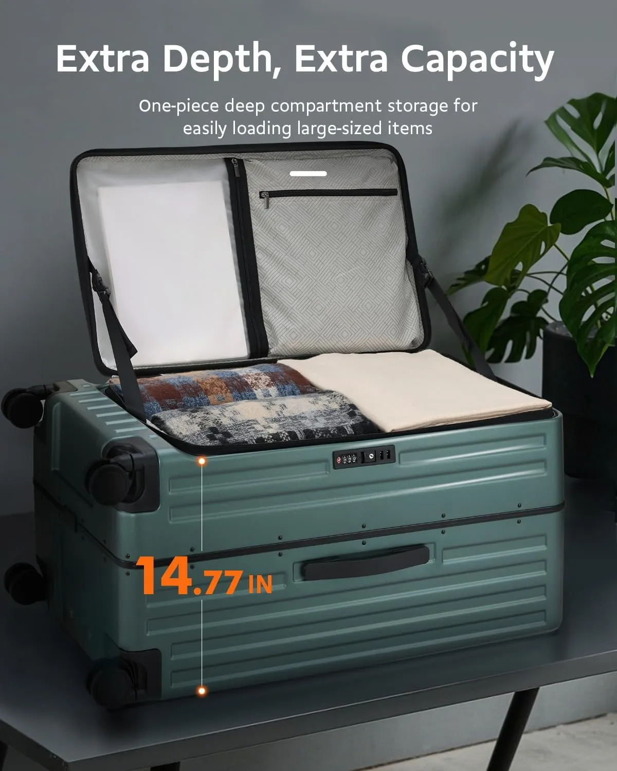 Checked Luggage, Large Suitcase 29 Inch Trunk Luggage with Spinner Wheels, Lightweight ABS PC Hard Shell with Aluminum Frame, Top Opening, TSA Lock (Green, 1PC)