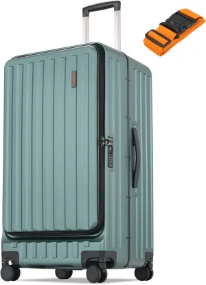 Checked Luggage, Large Suitcase 29 Inch Trunk Luggage with Spinner Wheels, Lightweight ABS PC Hard Shell with Aluminum Frame, Top Opening, TSA Lock (Green, 1PC)