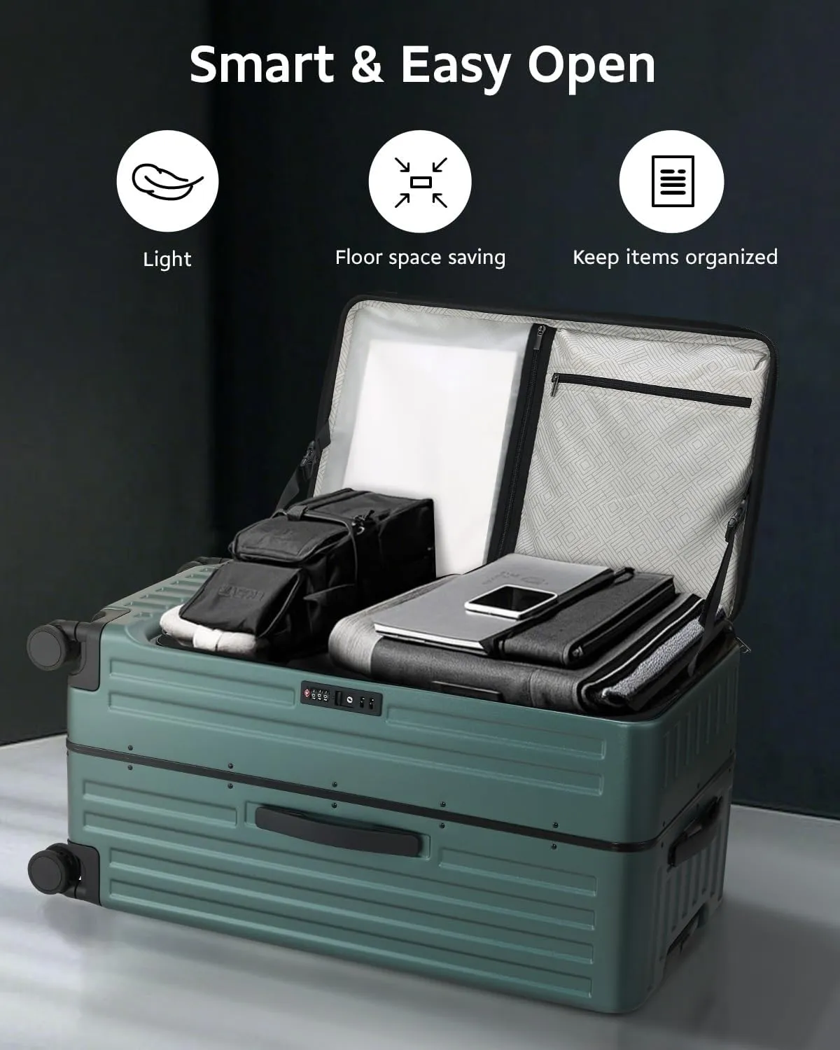 Checked Luggage, Large Suitcase 29 Inch Trunk Luggage with Spinner Wheels, Lightweight ABS PC Hard Shell with Aluminum Frame, Top Opening, TSA Lock (Green, 1PC)