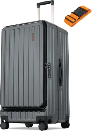 Checked Luggage, Large Suitcase 29 Inch Trunk Luggage with Spinner Wheels, Lightweight ABS PC Hard Shell with Aluminum Frame, Top Opening, TSA Lock (Grey, 1PC)