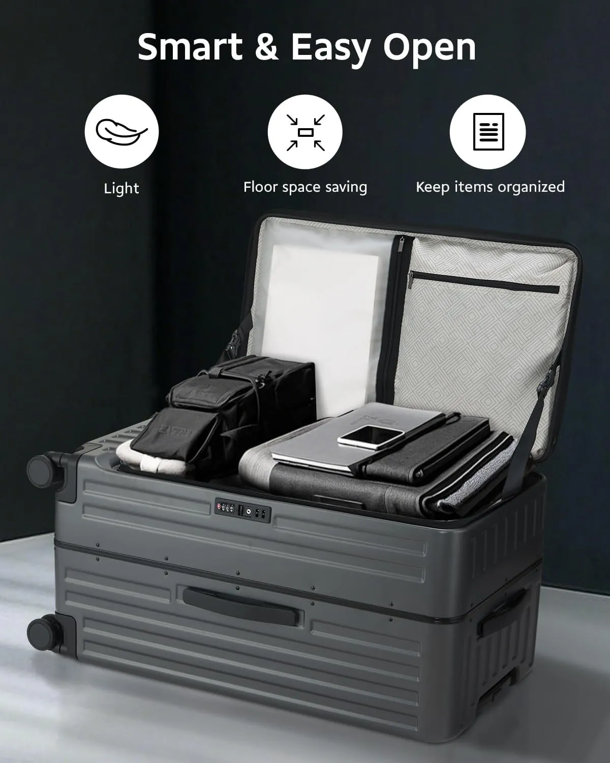 Checked Luggage, Large Suitcase 29 Inch Trunk Luggage with Spinner Wheels, Lightweight ABS PC Hard Shell with Aluminum Frame, Top Opening, TSA Lock (Grey, 1PC)