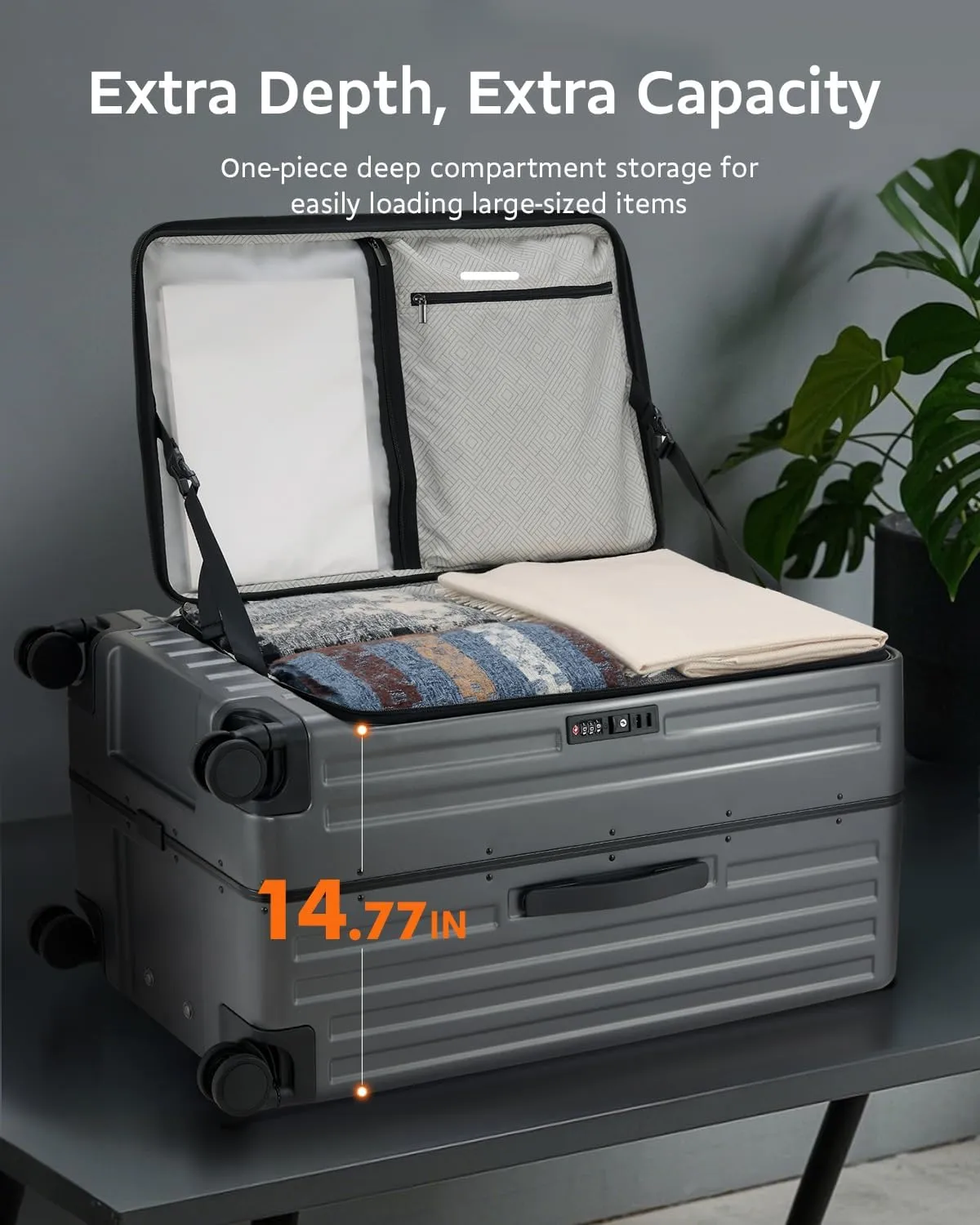Checked Luggage, Large Suitcase 29 Inch Trunk Luggage with Spinner Wheels, Lightweight ABS PC Hard Shell with Aluminum Frame, Top Opening, TSA Lock (Grey, 1PC)