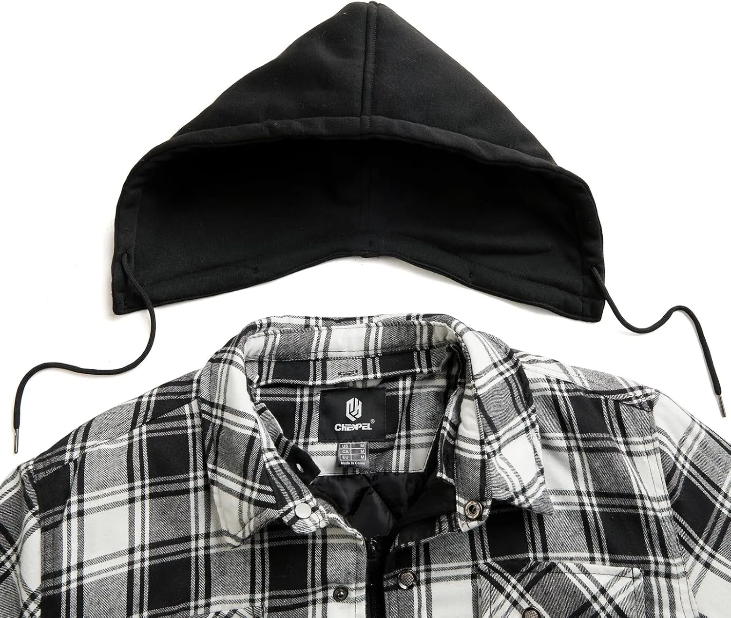 CHEXPEL Flannel Jackets for Men Long Sleeve Plaid Shirt Jacket Quilt Lined Hooded with Button Down Winter Coat