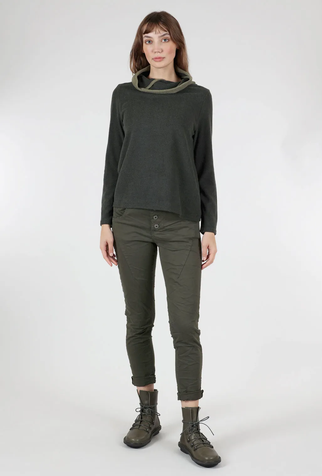 Contrast Cowl Cozy Top, Olive