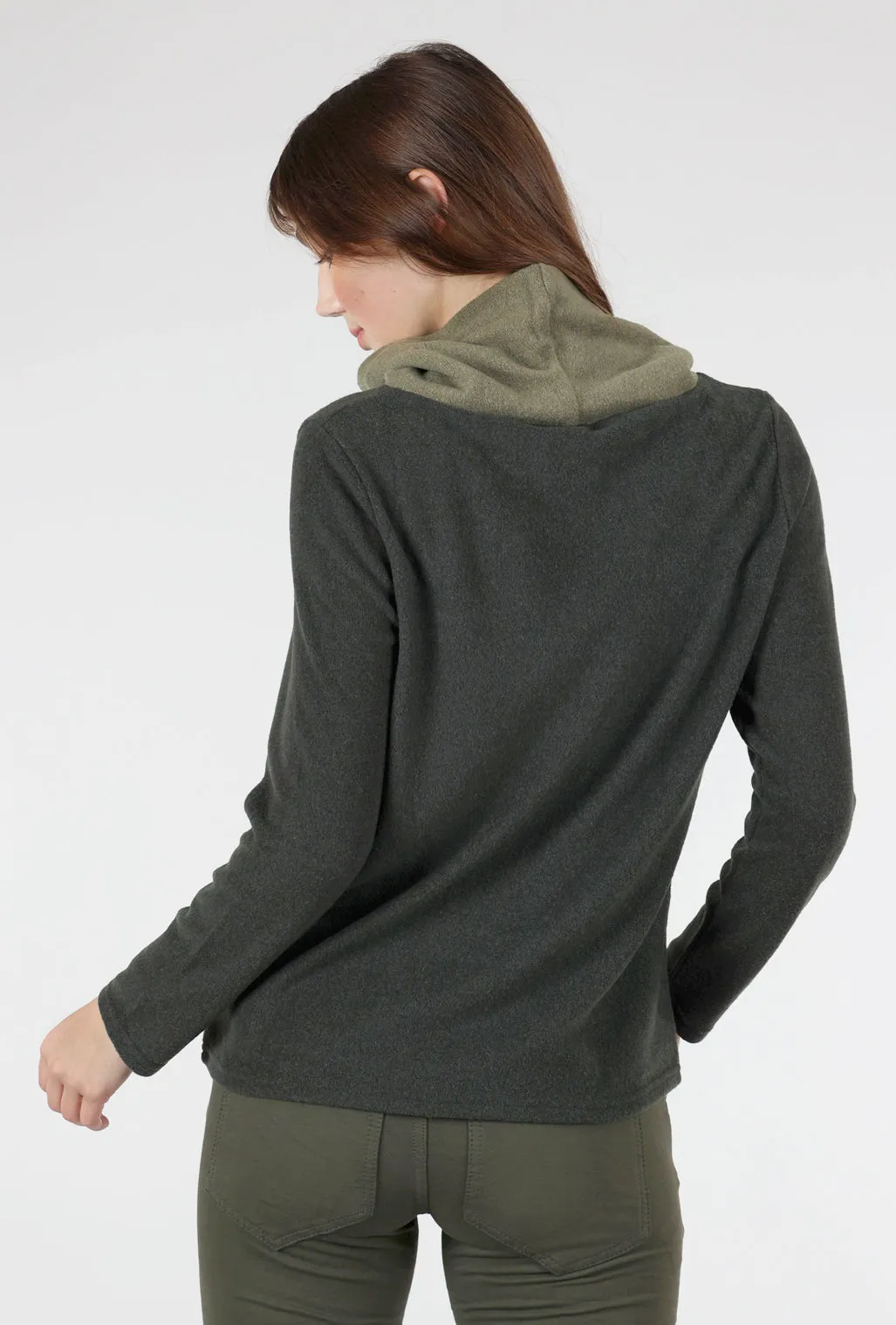 Contrast Cowl Cozy Top, Olive
