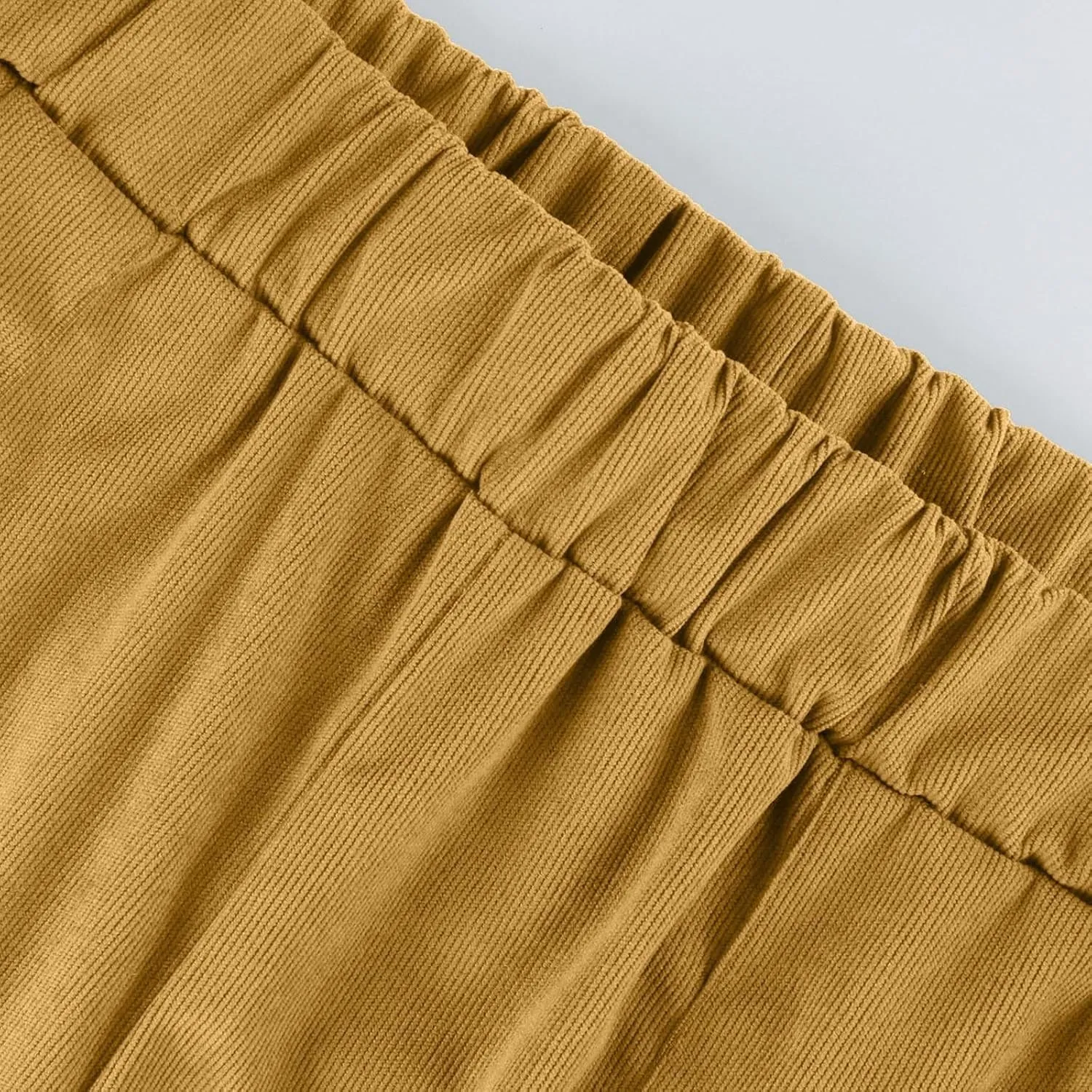 Corduroy Pants Women Casual Elastic High Waist Petite Pants Straight Leg Pants Loose Comfy Trousers with Pockets
