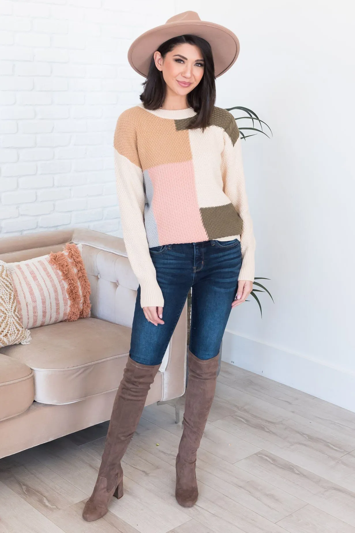Cozy Colorblock Modest Sweater