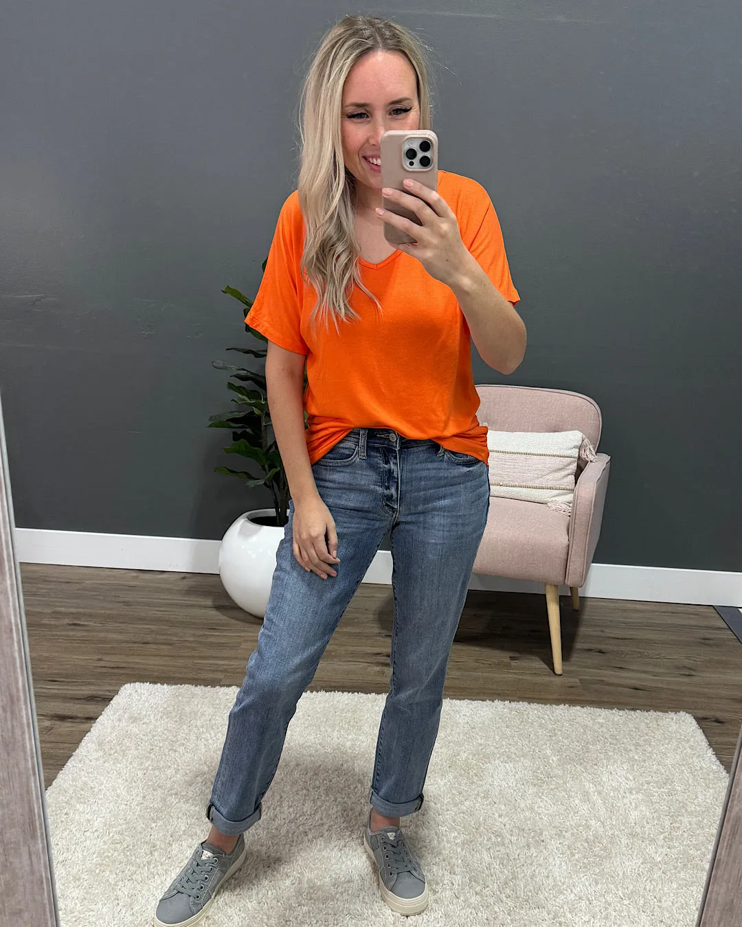 Cozy V Neck Top - Orange