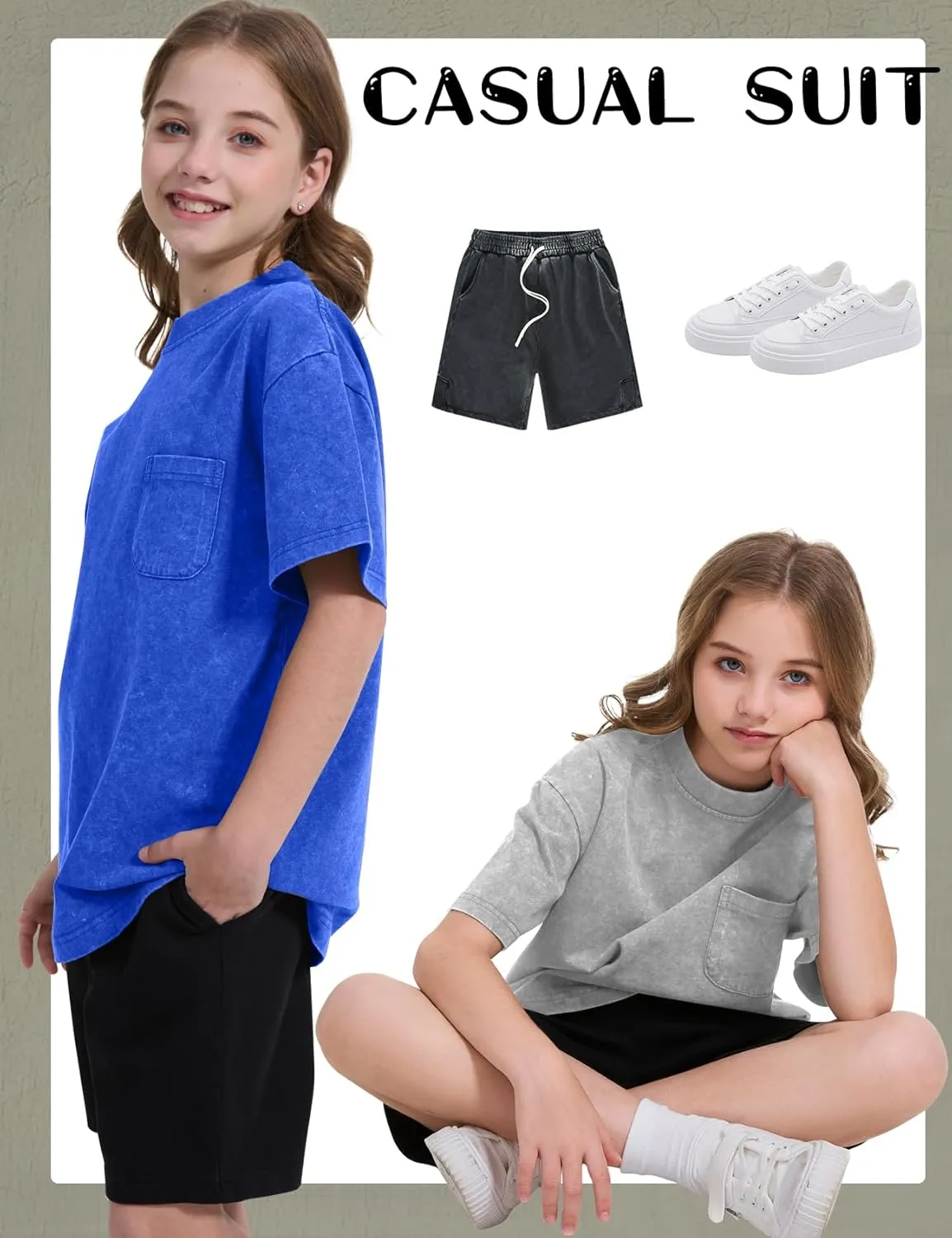 COZYPOIN 3 Pack Unisex Boys Girls T-Shirts Kids Short Sleeve Crewneck Acid Washed Tee Shirts Summer Tops 5-14Y